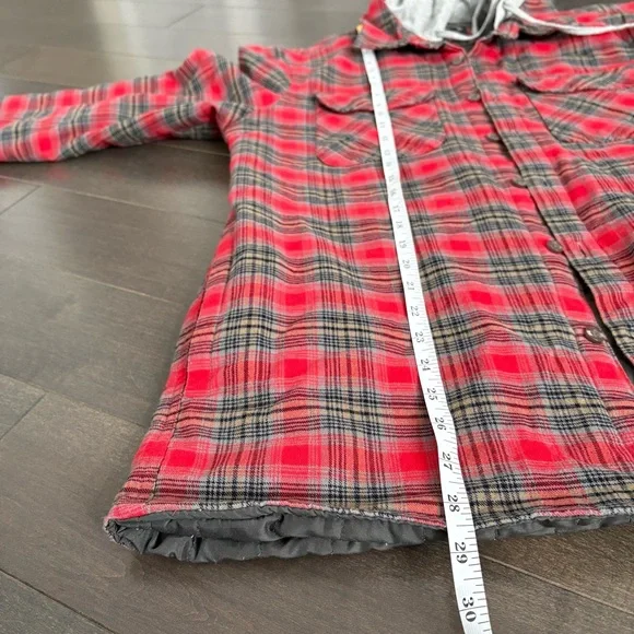 Oakley Mens Hooded Quilted Red Flannel Shirt Jacket Size M Plaid Patterned - Picture 13 of 14